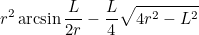 $\displaystyle  {r^2 \arcsin \frac{L}{2 r}} - {\frac{L}{4} \sqrt{4 r^2 - L^2}}  $