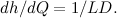 \[ dh/dQ = 1/LD. \]