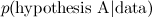 \[  p( \hbox{hypothesis A} | \hbox{data} ) \]
