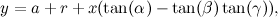 \[ y = a + r + x(\tan (\alpha ) - \tan (\beta ) \tan (\gamma )), \]