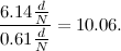 \[ \frac{6.14\frac{d}{N}}{0.61\frac{d}{N}}=10.06. \]