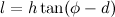 \begin{equation}  \label{eq:shadow} l = h \tan (\phi -d) \end{equation}