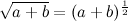 $ \sqrt {a+b} = (a+b)^\frac {1}{2}$