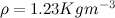 $\rho = 1.23 Kgm^{-3}$