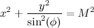 \begin{equation}  x^2 + \frac{y^2}{\sin ^2(\phi )} = M^2 \end{equation}