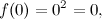 \[ f(0)=0^2=0, \]