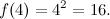 \[ f(4)=4^2=16. \]