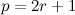 $p=2r+1$
