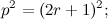 \[  p^2 = (2r+1)^2; \]