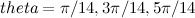 $theta=\pi /14, 3\pi /14, 5\pi /14$