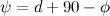 \begin{equation}  \psi = d + 90 - \phi \end{equation}
