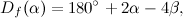 \[ D_ f(\alpha )=180^\circ +2\alpha -4\beta , \]
