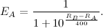 \[ E_ A = \frac{1}{1+10^{\frac{R_ B-R_ A}{400}}}. \]