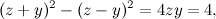 \[  (z+y)^2 - (z-y)^2 = 4zy = 4, \]