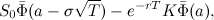 \[  S_{0} \bar{\Phi }(a - \sigma \sqrt {T}) - e^{-r T} K \bar{\Phi }(a), \]