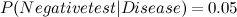 \[  P(Negative test | Disease) = 0.05  \]