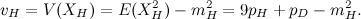 \[ v_ H = V(X_ H) = E(X_ H^2) - m_ H^2 = 9p_ H + p_ D - m_ H^2. \]