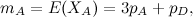 \[ m_ A = E(X_ A) = 3p_ A+p_ D, \]