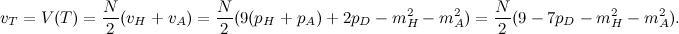 \[ v_ T=V(T)=\frac{N}{2}(v_ H+v_ A)=\frac{N}{2}(9(p_ H+p_ A)+2p_ D-m^2_ H-m^2_ A)=\frac{N}{2}(9-7p_ D-m^2_ H-m^2_ A). \]
