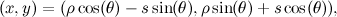 \[ (x,y) = (\rho \cos (\theta ) - s \sin (\theta ), \rho \sin (\theta ) + s \cos (\theta )), \]