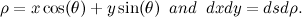 \[ \rho = x \cos (\theta ) + y \sin (\theta ) \; \;  and \; \;  dxdy = dsd\rho . \]