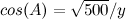 $cos(A) = \sqrt {500}/y$