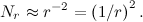 \[  N_ r\approx r^{-2}=\left(1/r\right)^2. \]