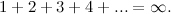 \[ 1 + 2 + 3 + 4 + ... = \infty . \]