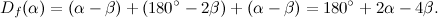 \[ D_ f(\alpha )=(\alpha -\beta )+(180^\circ -2\beta )+(\alpha -\beta )=180^\circ +2\alpha -4\beta . \]