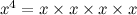 $x^4=x\times x \times x \times x$