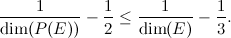 \[ \frac{1}{\mbox{dim}(P(E))}-\frac{1}{2}\leq \frac{1}{\dim (E)}-\frac{1}{3}. \]