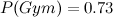 \[  P(Gym) = 0.73  \]