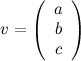 \[  v = \left( \begin{array}{c} a \\ b\\ c\\ \end{array} \right) \]