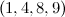 $(1, 4, 8, 9)$