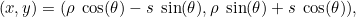\[ (x,y) = (\rho \;  \cos (\theta ) - s\;  \sin (\theta ), \rho \;  \sin (\theta ) + s\;  \cos (\theta )), \]