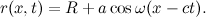\[ r(x,t) = R+a \cos {\omega (x-ct)}. \]