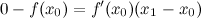 \[  0 - f(x_0) = f’(x_0) (x_1 - x_0)  \]