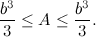 \[  \frac{b^3}{3} \leq A \leq \frac{b^3}{3}. \]