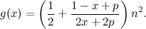 \[ g(x)=\left(\frac{1}{2}+\frac{1-x+p}{2x+2p}\right)n^2. \]
