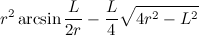 $\displaystyle {r^2 \arcsin \frac{L}{2 r}} - {\frac{L}{4} \sqrt {4 r^2 - L^2}} $