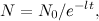 \[  N = N_0 / e^{-l t},  \]