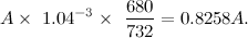 \[  A \times \  1.04^{-3} \times \  {680\over 732} = 0.8258A.  \]