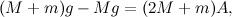 \[  (M+m)g-Mg=(2M+m)A,  \]