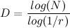 \[  D = \frac{log(N)}{log({1}/{r})}  \]