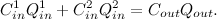 \[  C^1_{in}Q^1_{in}+C^2_{in}Q^2_{in}=C_{out}Q_{out} . \]