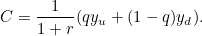 \[ C = \frac{1}{1+r}(qy_ u + (1-q) y_ d). \]