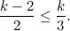 \[ \frac{k-2}{2}\leq \frac{k}{3}. \]