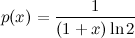 \begin{equation} p(x)=\frac1{(1+x)\ln 2} \label{E} \end{equation}
