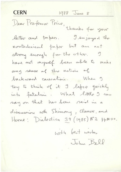 Huw Price's letter from John Bell