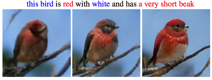 An image generated by the sentence 'this bird is red with white and has a very short beak'